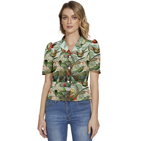 Humming Birds Trochilidae Puffed Short Sleeve Button Up Jacket by Pakjumat