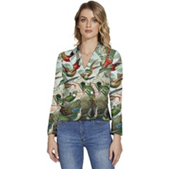 Humming Birds Trochilidae Women s Long Sleeve Revers Collar Cropped Jacket by Pakjumat