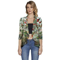 Humming Birds Trochilidae Women s 3/4 Sleeve Ruffle Edge Open Front Jacket by Pakjumat