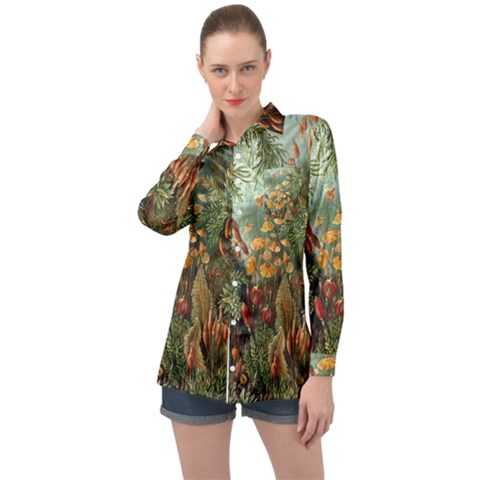 Moose Eurhynchium Haeckel Muscinae Long Sleeve Satin Shirt by Pakjumat