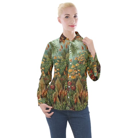 Moose Eurhynchium Haeckel Muscinae Women s Long Sleeve Pocket Shirt by Pakjumat