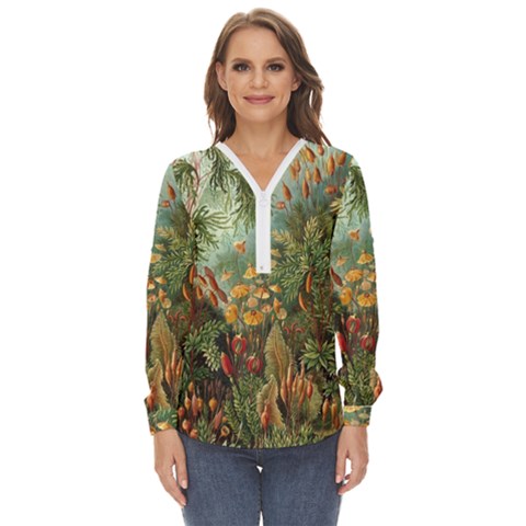 Moose Eurhynchium Haeckel Muscinae Zip Up Long Sleeve Blouse by Pakjumat