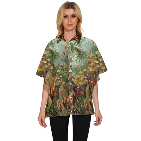 Moose Eurhynchium Haeckel Muscinae Women s Batwing Button Up Shirt by Pakjumat