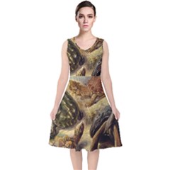 Turtles Leatherback Sea Turtle V-neck Midi Sleeveless Dress  by Pakjumat