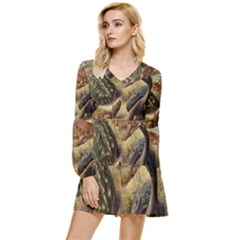 Turtles Leatherback Sea Turtle Tiered Long Sleeve Mini Dress by Pakjumat