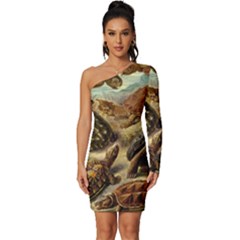 Turtles Leatherback Sea Turtle Long Sleeve One Shoulder Mini Dress by Pakjumat