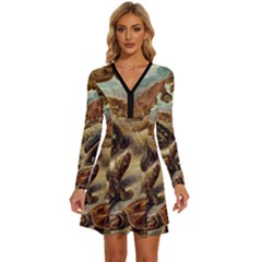 Turtles Leatherback Sea Turtle Long Sleeve Deep V Mini Dress  by Pakjumat