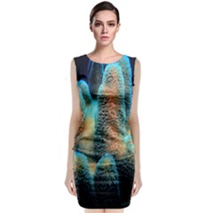 Photo Coral Great Scleractinia Sleeveless Velvet Midi Dress by Pakjumat