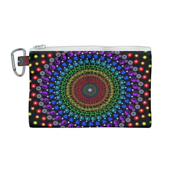 3d Psychedelic Shape Circle Dots Color Canvas Cosmetic Bag (Medium)