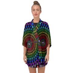 3d Psychedelic Shape Circle Dots Color Half Sleeve Chiffon Kimono by Modalart