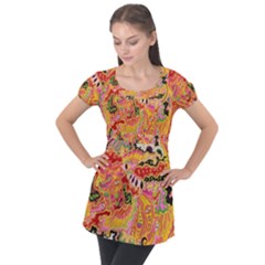 Fantasy Psychedelic Surrealism Trippy Puff Sleeve Tunic Top by Modalart