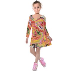 Fantasy Psychedelic Surrealism Trippy Kids  Long Sleeve Velvet Dress