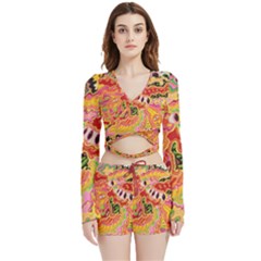 Fantasy Psychedelic Surrealism Trippy Velvet Wrap Crop Top And Shorts Set by Modalart