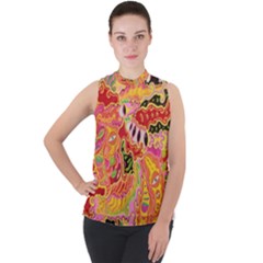 Fantasy Psychedelic Surrealism Trippy Mock Neck Chiffon Sleeveless Top by Modalart