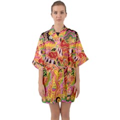 Fantasy Psychedelic Surrealism Trippy Half Sleeve Satin Kimono  by Modalart