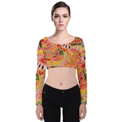 Fantasy Psychedelic Surrealism Trippy Velvet Long Sleeve Crop Top by Modalart