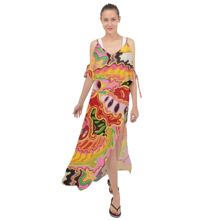 Fantasy Psychedelic Surrealism Trippy Maxi Chiffon Cover Up Dress