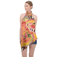 Fantasy Psychedelic Surrealism Trippy Halter Asymmetric Satin Top by Modalart