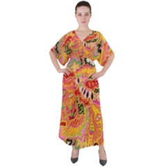 Fantasy Psychedelic Surrealism Trippy V-neck Boho Style Maxi Dress by Modalart