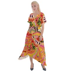 Fantasy Psychedelic Surrealism Trippy Cross Front Sharkbite Hem Maxi Dress by Modalart