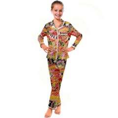 Fantasy Psychedelic Surrealism Trippy Kids  Satin Long Sleeve Pajamas Set by Modalart