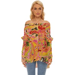 Fantasy Psychedelic Surrealism Trippy Off Shoulder Chiffon Pocket Shirt by Modalart