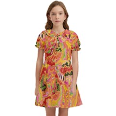 Fantasy Psychedelic Surrealism Trippy Kids  Bow Tie Puff Sleeve Dress by Modalart