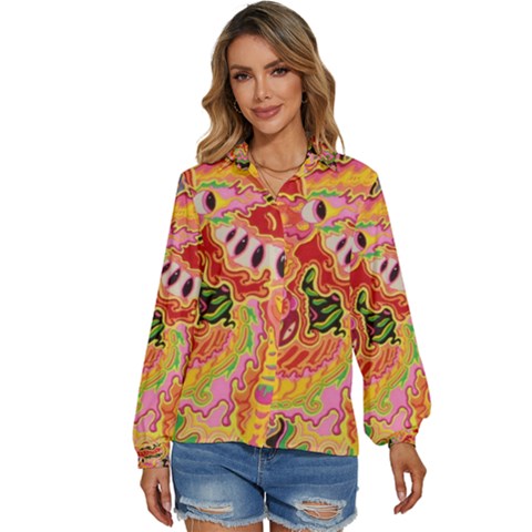 Fantasy Psychedelic Surrealism Trippy Women s Long Sleeve Button Up Shirt by Modalart