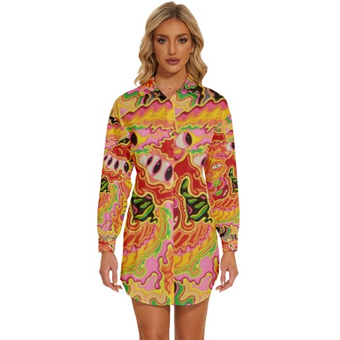 Fantasy Psychedelic Surrealism Trippy Womens Long Sleeve Shirt Dress by Modalart