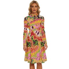 Fantasy Psychedelic Surrealism Trippy Long Sleeve Shirt Collar A-line Dress by Modalart