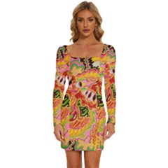 Fantasy Psychedelic Surrealism Trippy Long Sleeve Square Neck Bodycon Velvet Dress by Modalart