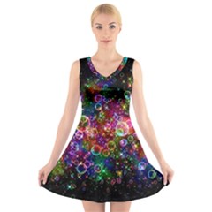 Psychedelic Bubbles Abstract V-neck Sleeveless Dress by Modalart