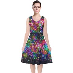 Psychedelic Bubbles Abstract V-neck Midi Sleeveless Dress  by Modalart