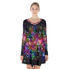 Psychedelic Bubbles Abstract Long Sleeve Velvet V-neck Dress by Modalart