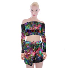 Psychedelic Bubbles Abstract Off Shoulder Top With Mini Skirt Set by Modalart