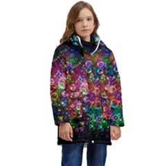 Psychedelic Bubbles Abstract Kids  Hooded Longline Puffer Jacket by Modalart