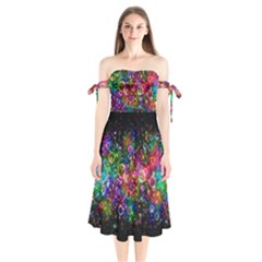 Psychedelic Bubbles Abstract Shoulder Tie Bardot Midi Dress by Modalart