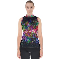 Psychedelic Bubbles Abstract Mock Neck Shell Top