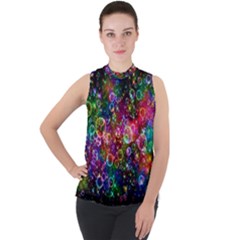 Psychedelic Bubbles Abstract Mock Neck Chiffon Sleeveless Top by Modalart