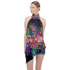 Psychedelic Bubbles Abstract Halter Asymmetric Satin Top