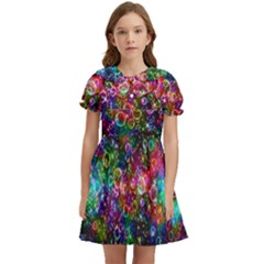 Psychedelic Bubbles Abstract Kids  Bow Tie Puff Sleeve Dress by Modalart