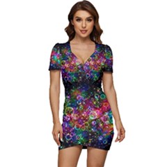 Psychedelic Bubbles Abstract Low Cut Cap Sleeve Mini Dress by Modalart