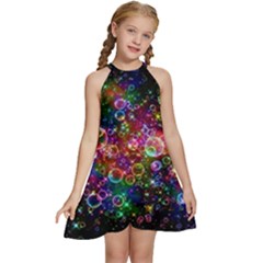 Psychedelic Bubbles Abstract Kids  Halter Collar Waist Tie Chiffon Dress by Modalart