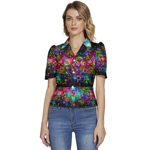 Psychedelic Bubbles Abstract Puffed Short Sleeve Button Up Jacket by Modalart