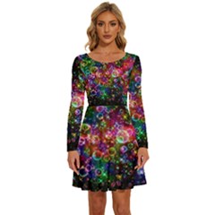 Psychedelic Bubbles Abstract Long Sleeve Wide Neck Velvet Dress