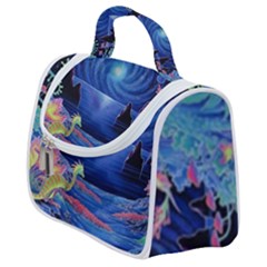 Psychedelic Mushrooms Psicodelia Dream Blue Satchel Handbag by Modalart