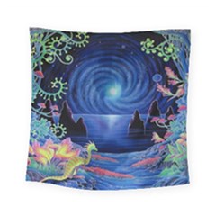 Psychedelic Mushrooms Psicodelia Dream Blue Square Tapestry (small)