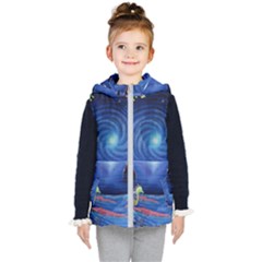 Psychedelic Mushrooms Psicodelia Dream Blue Kids  Hooded Puffer Vest by Modalart