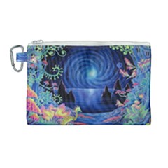 Psychedelic Mushrooms Psicodelia Dream Blue Canvas Cosmetic Bag (large) by Modalart