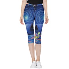 Psychedelic Mushrooms Psicodelia Dream Blue Inside Out Lightweight Velour Capri Leggings  by Modalart